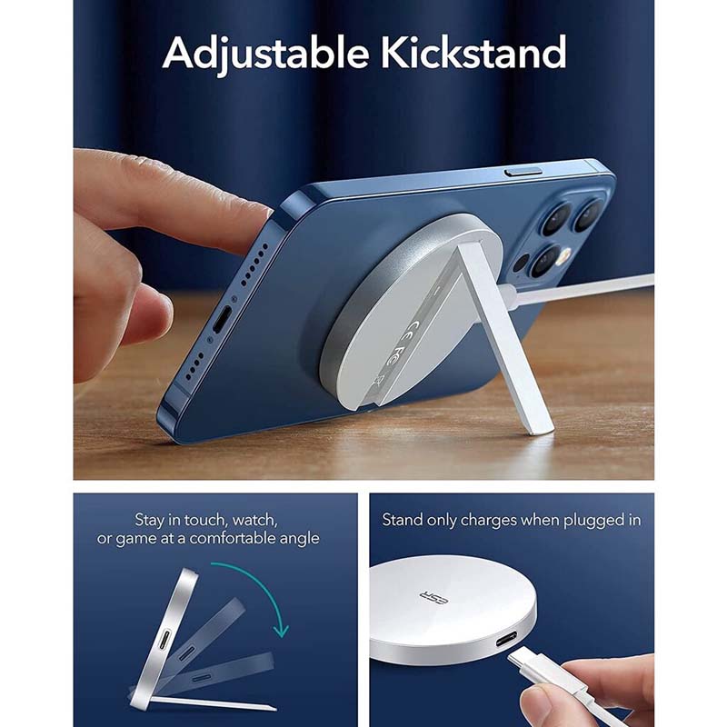 ESR HaloLock Kickstand Pengecas Wayarles, Pengecas Serasi MagSafe untuk iPhone 13 12 Pro Max Mini Sarung Sarung