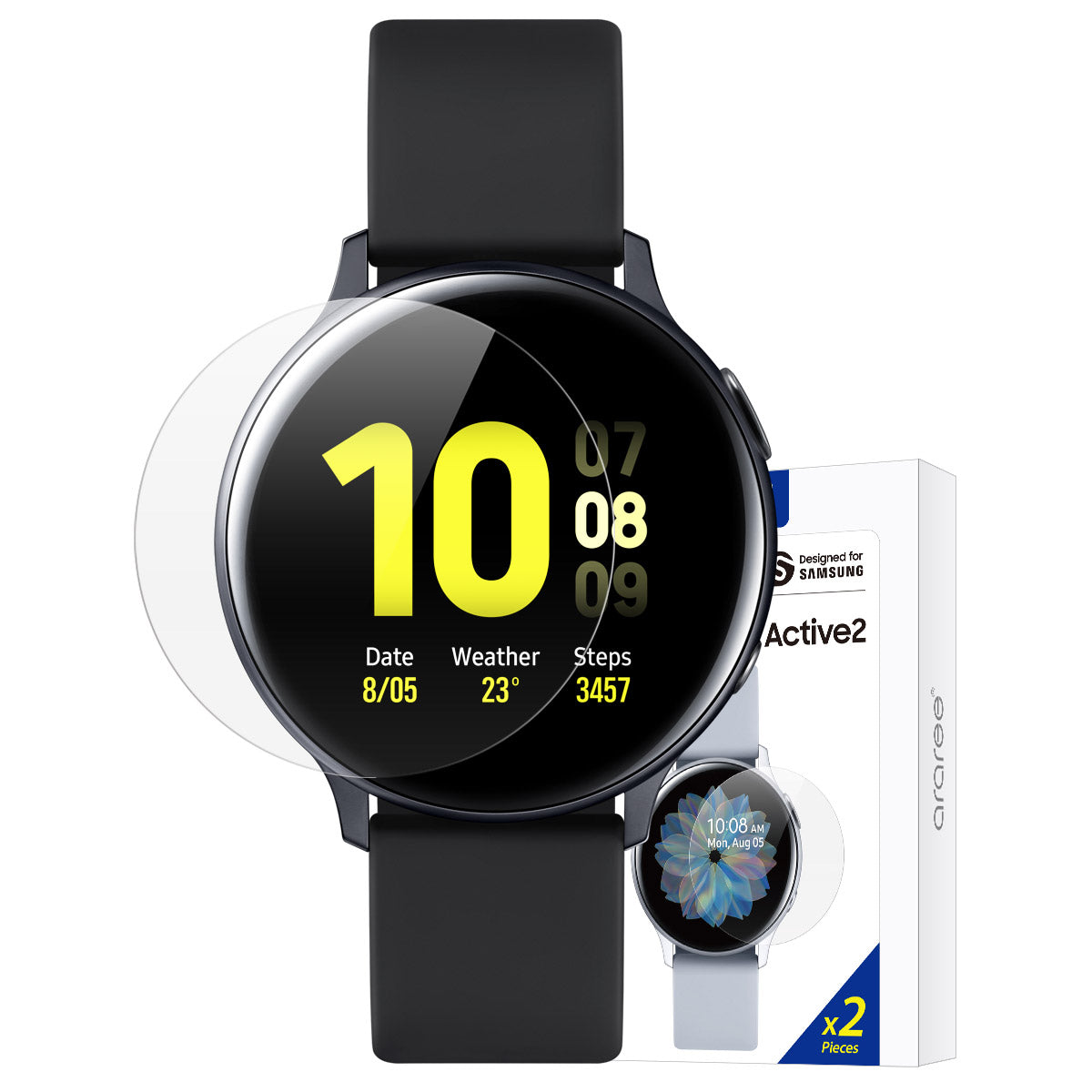 Araree Pure Diamond Galaxy Watch Active 2 Pelindung Skrin Tahan Gores (2 Pek)