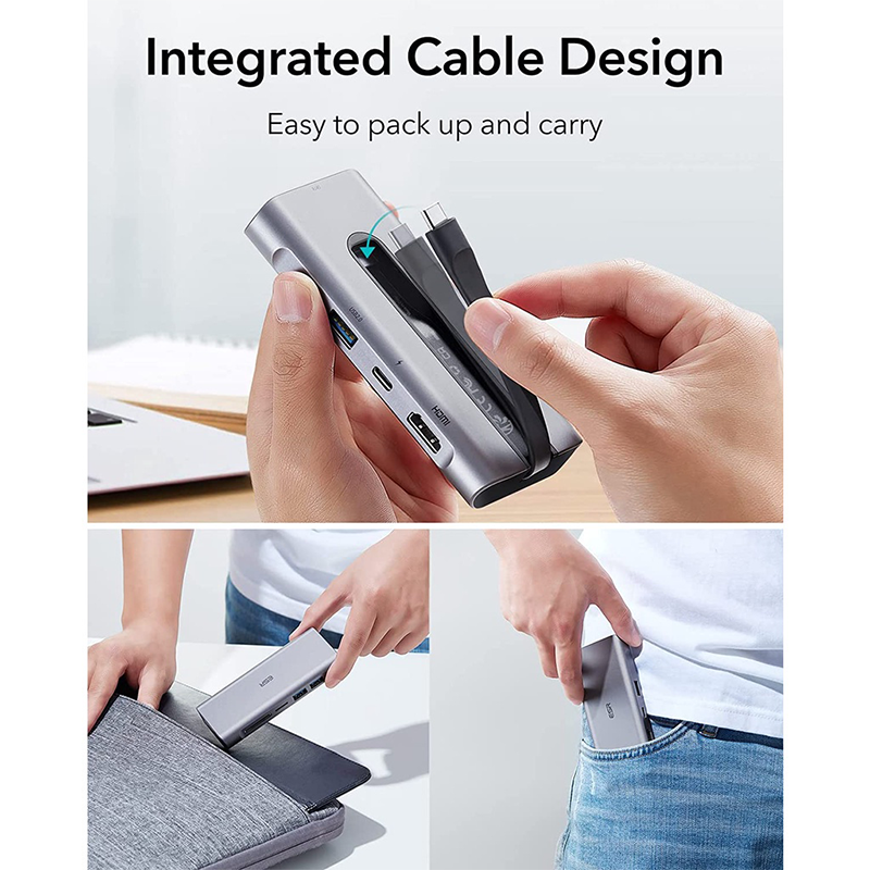ESR 8-in-1 Portable Hub, USB-C Hub with Gigabit Ethernet, 4K@30Hz HDMI, 100W Power Delivery, 2 USB 3.0 Ports, 1 USB 2.0