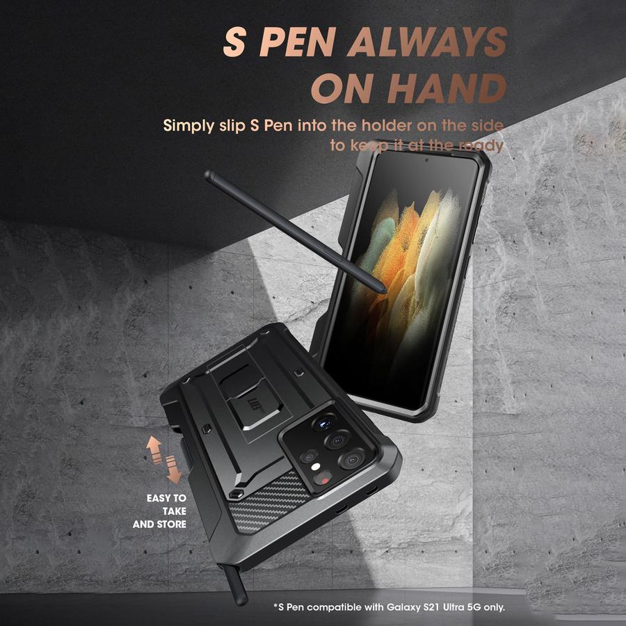 SUPCASE Galaxy S21 Ultra Unicorn Beetle Pro Rugged Case with S-Pen Holder - Black