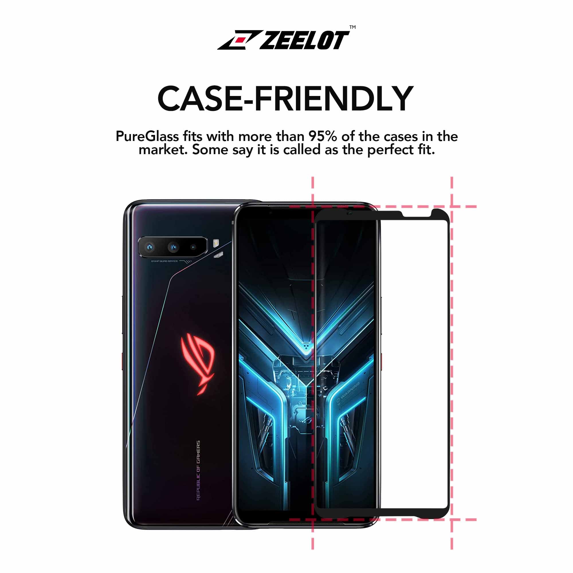 ZEELOT ASUS ROG 3 / 2 PureGlass 2.5D Pelindung Skrin Kaca Terbaja Jelas