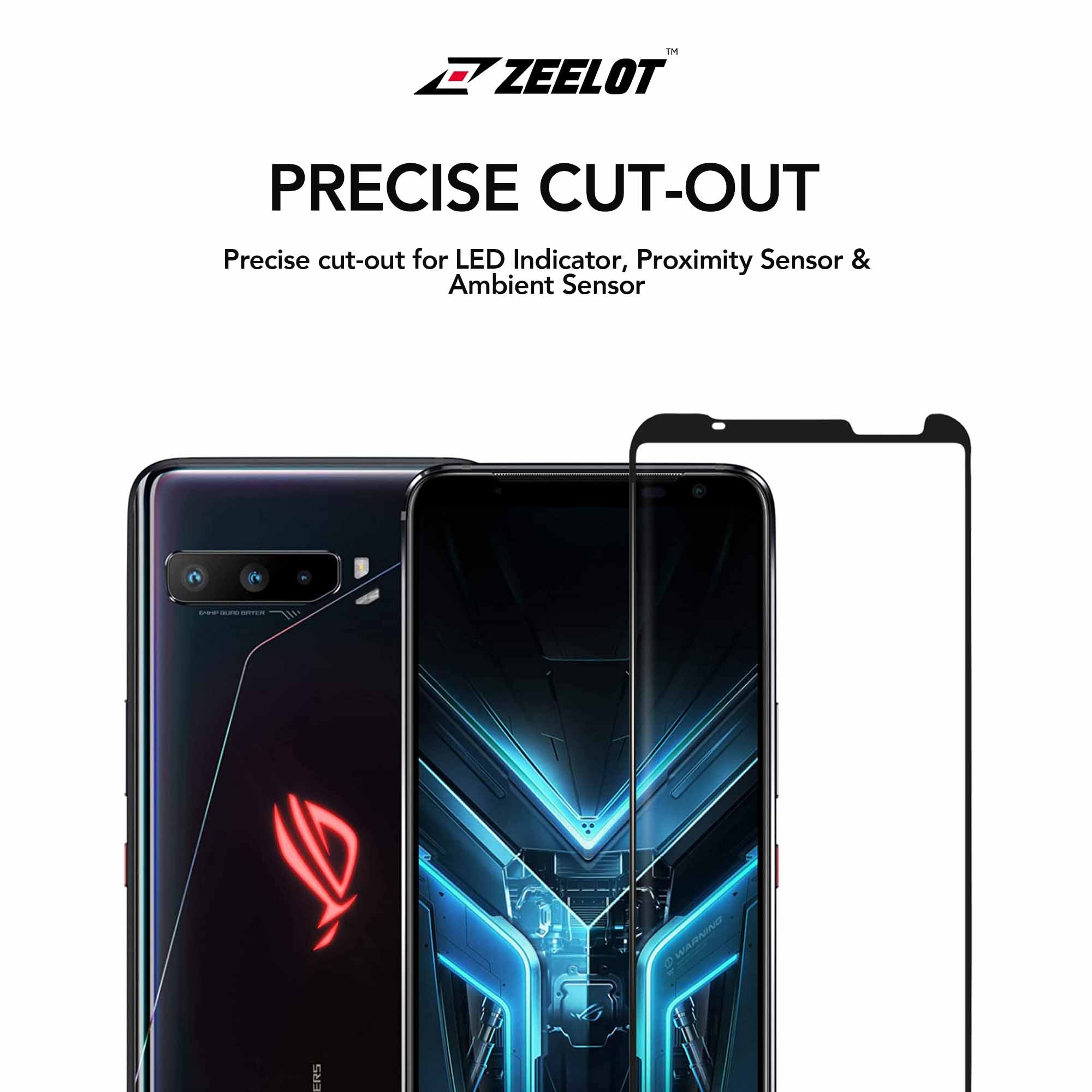 ZEELOT ASUS ROG 3 / 2 PureGlass 2.5D Pelindung Skrin Kaca Terbaja Jelas