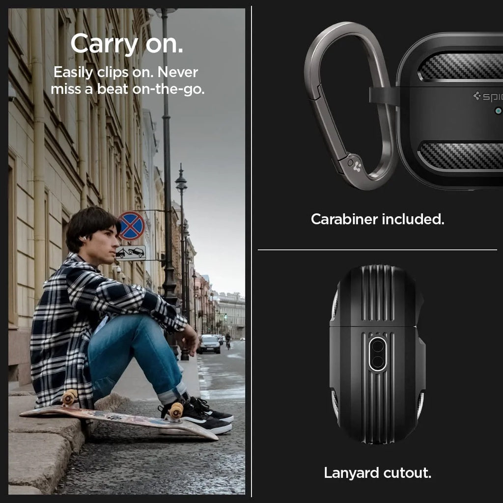 Spigen Rugged Armor Direka untuk Airpods Pro 2 Case (2022) Airpods Pro 2 Case Cover dengan Keychain - Matte Black