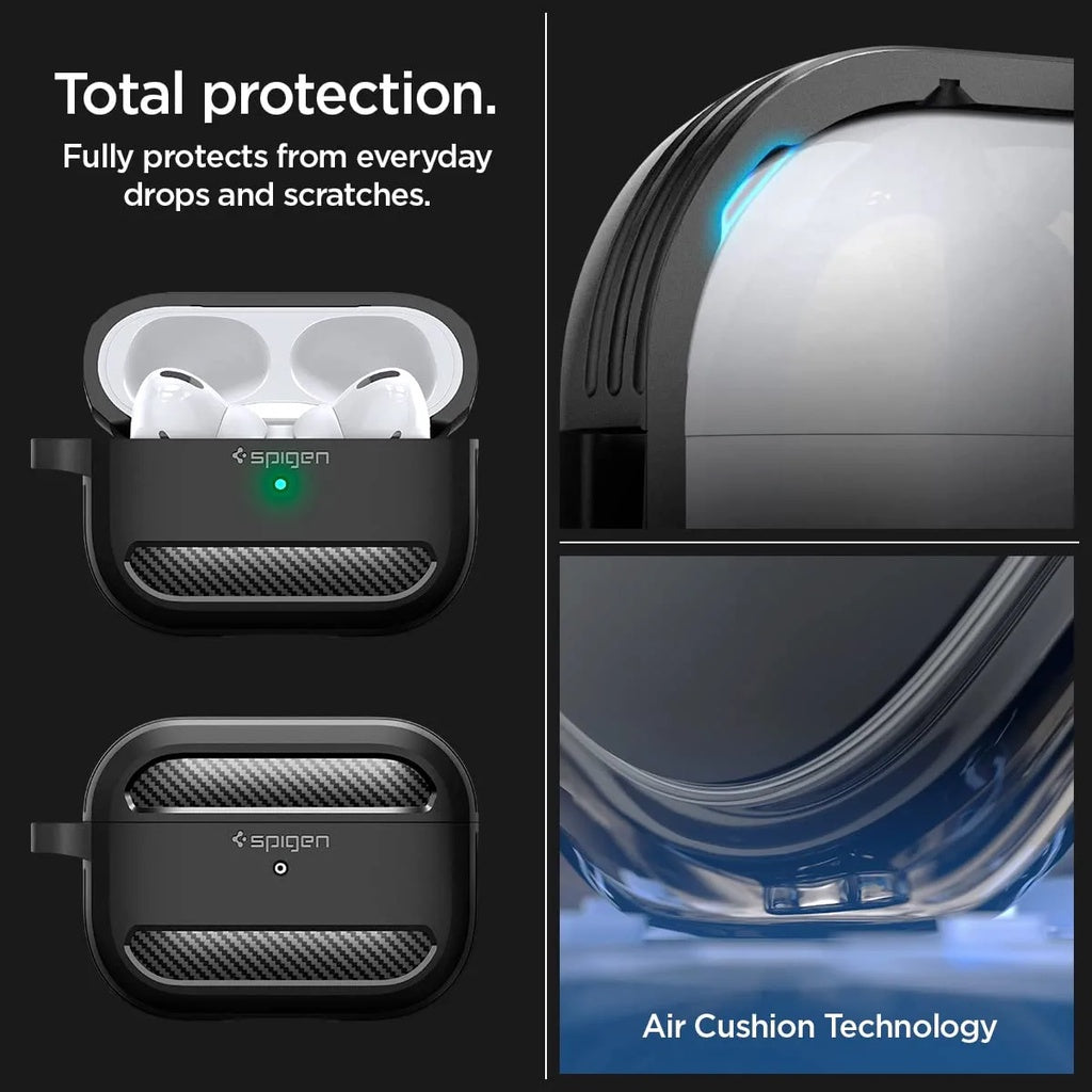 Spigen Rugged Armor Direka untuk Airpods Pro 2 Case (2022) Airpods Pro 2 Case Cover dengan Keychain - Matte Black