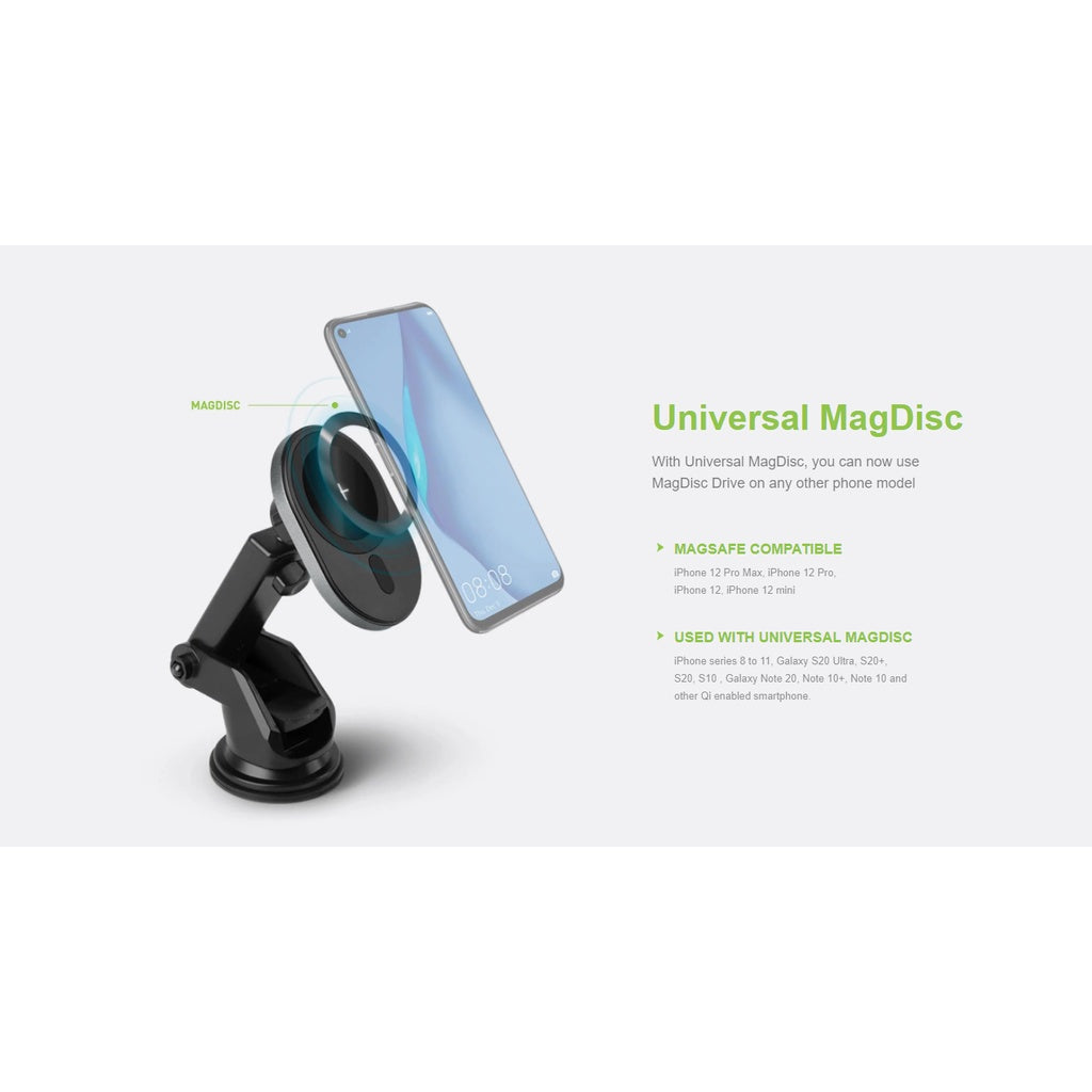 ENERGEA MagDisc Drive Magnetic Wireless Car Charger Airvent / Dashboard / Windscreen Mount