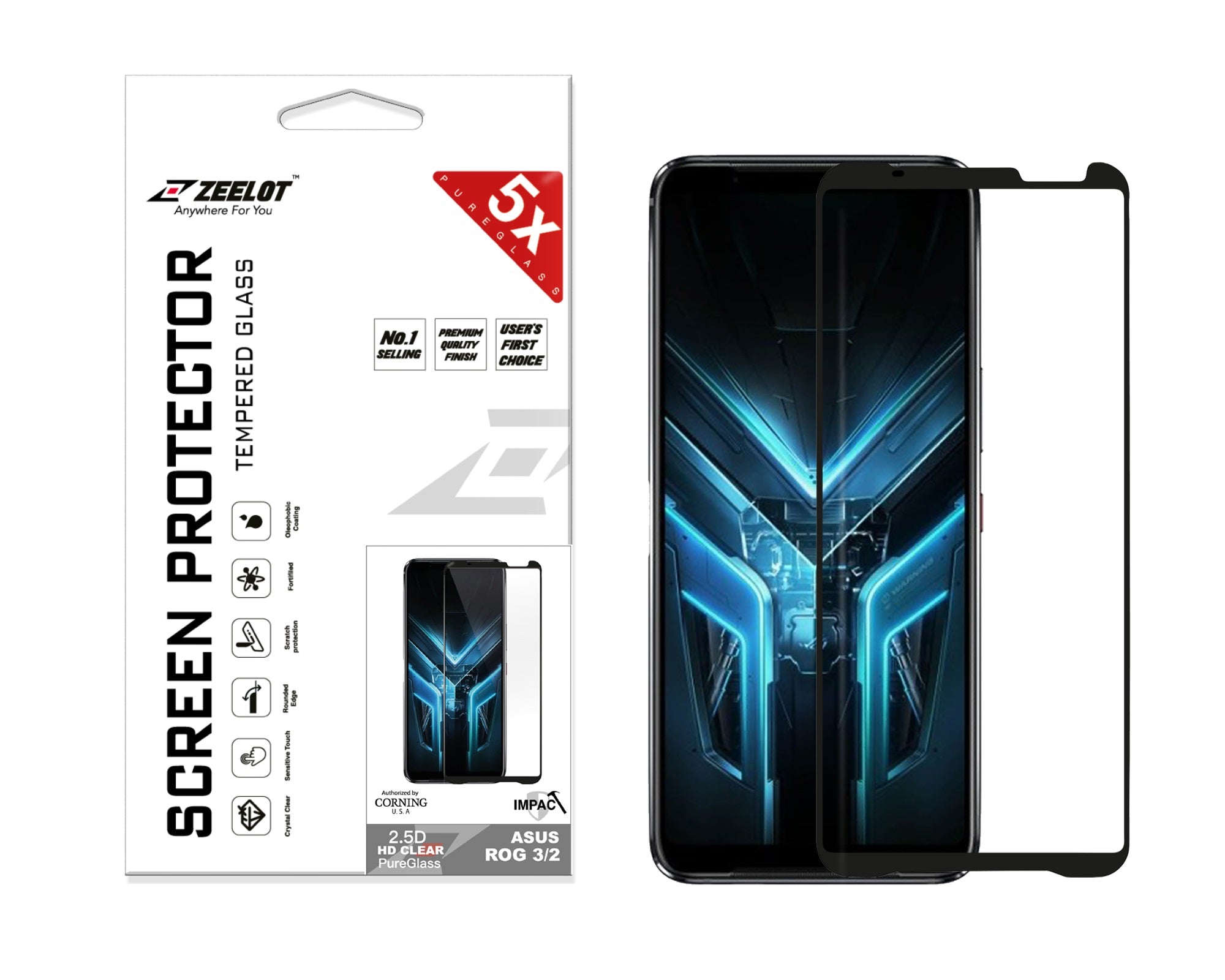 ZEELOT ASUS ROG 3 / 2 PureGlass 2.5D Pelindung Skrin Kaca Terbaja Jelas