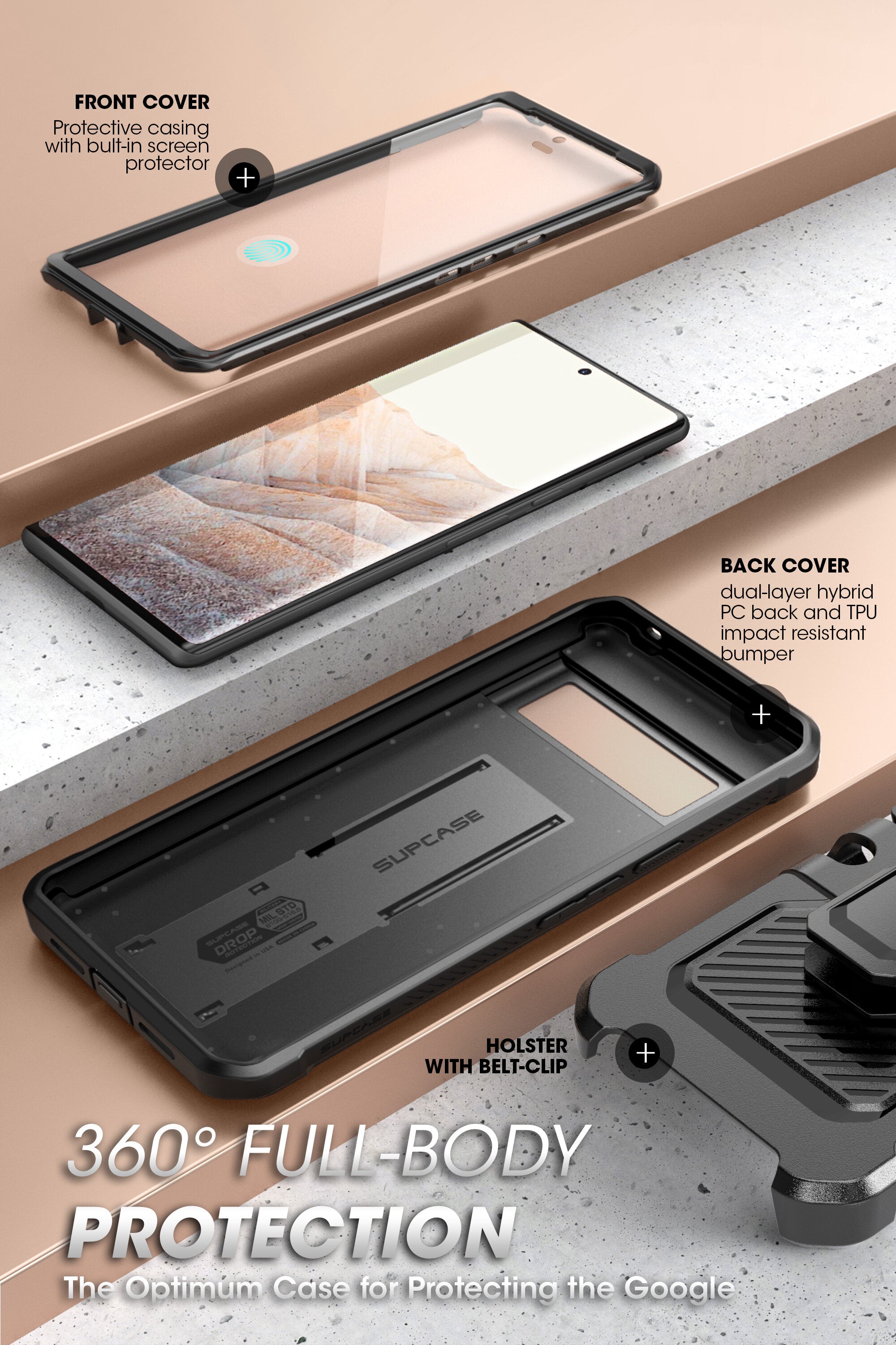 SUPCASE Sarung Siri Unicorn Beetle Pro untuk Google Pixel 7 (Keluaran 2022), Klip Tali Pinggang Lasak Seluruh Badan & Sarung Kaki dengan Pelindung Skrin Terbina dalam