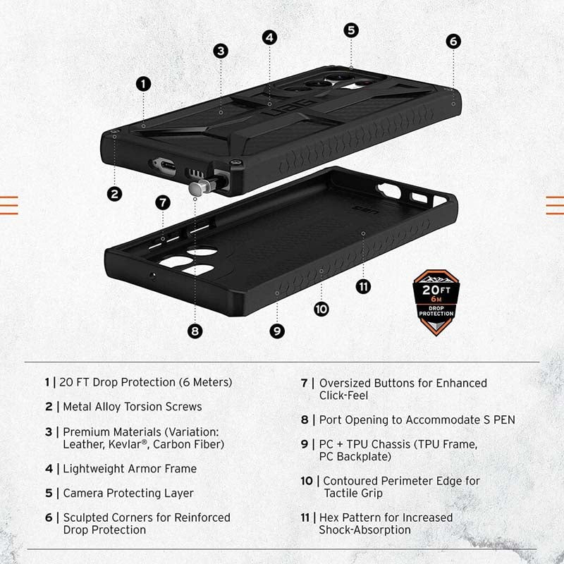 UAG Monarch Civilian Direka untuk Samsung Galaxy S22 Ultra Case Hitam Anggun Perlindungan Penyerap Hentakan Ultra Nipis