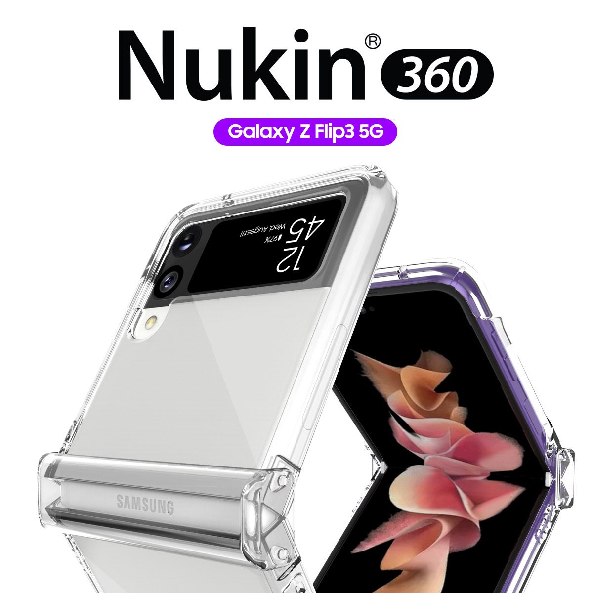 Araree NUKIN 360 Samsung Galaxy Z Flip 3 5G(2021) Crystal Clear Sarung Lutsinar Keras Polikarbonat Ringan - Jelas