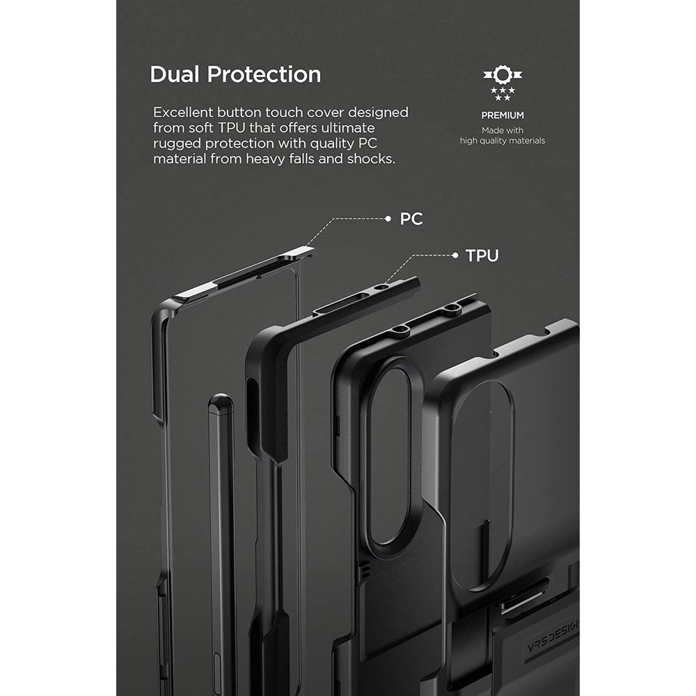 VRS Design Quick Stand Modern Pro for Galaxy Z Fold 4 5G (2022), Modern Neat Style Case with S Pen Holder