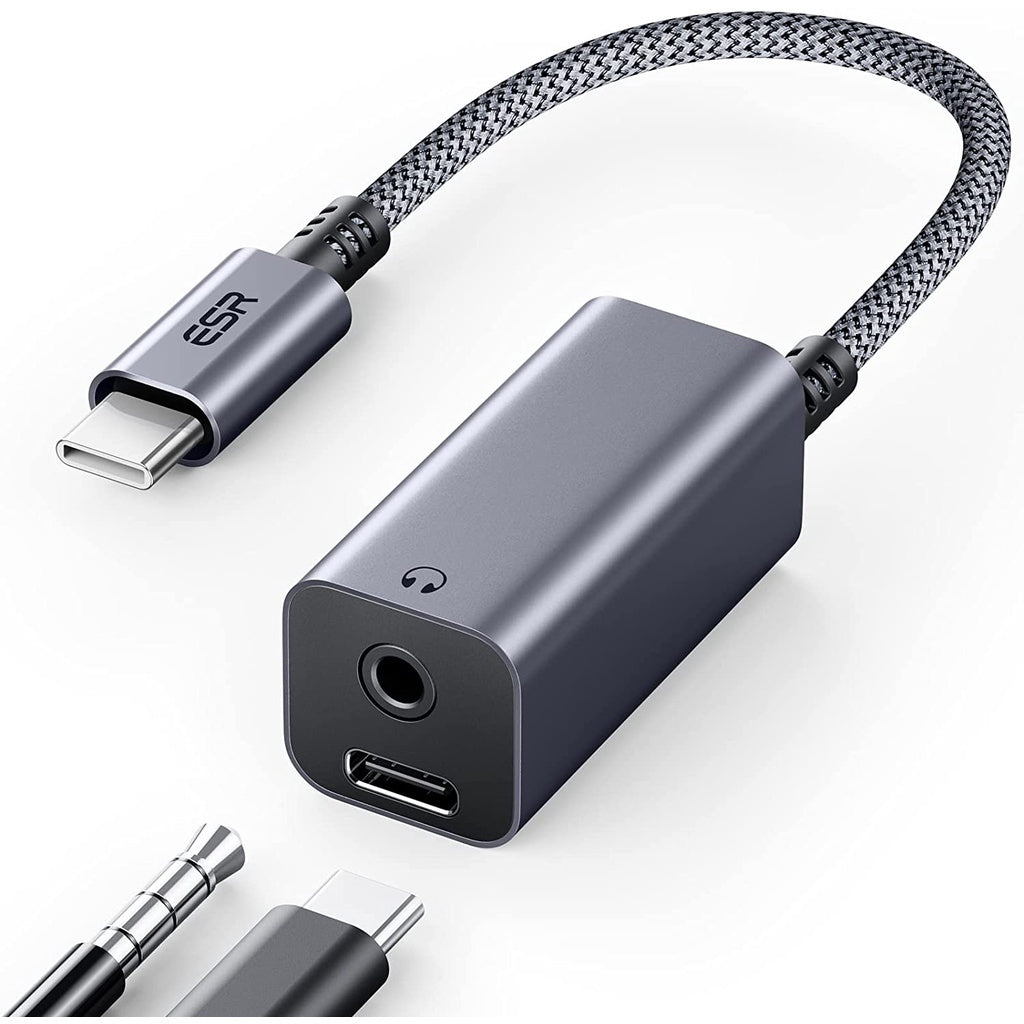 ESR USB C Headphone Adapter, 2-in-1 USB C to 3.5 mm Headphone Jack Adapter with PD Fast Charging, Portable Design