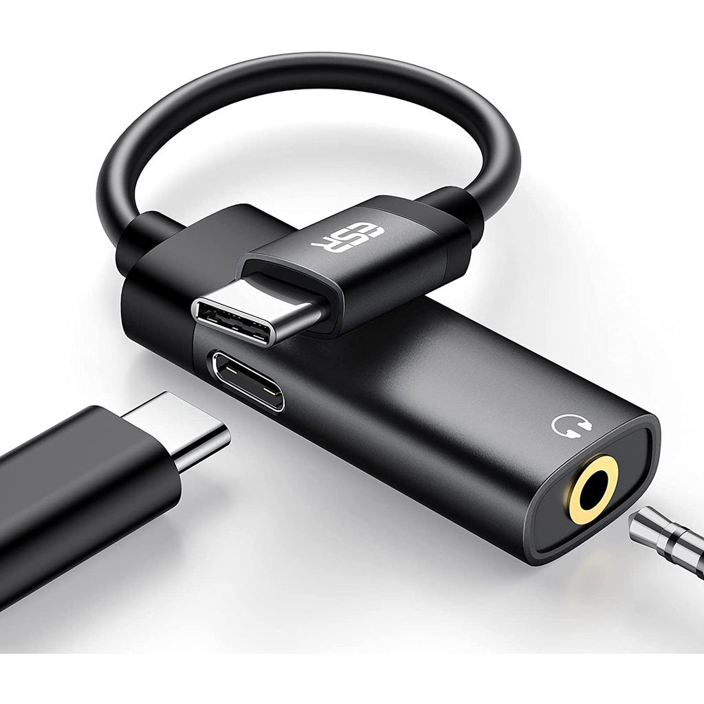 Penyesuai Bicu Fon Kepala USB-C PD ESR, Penyesuai Audio 2-dalam-1 USB-C hingga 3.5 mm dengan Pengecasan Pantas untuk Aux, Stereo, Fon Telinga