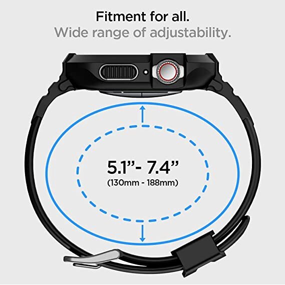 Spigen Rugged Armor Pro Black Case Band Serasi Dengan Apple Watch Siri 8 / SE / 7 / 6 / 5 / 4 (45mm/44mm) Sarung