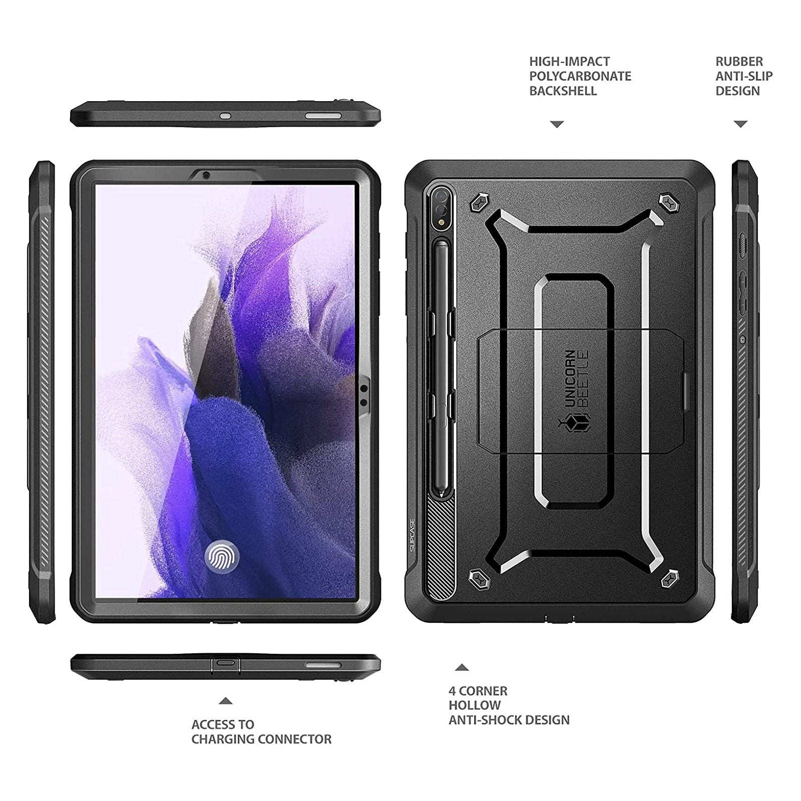 SUPCASE Galaxy Tab S7 FE 12.4 inci (2021) Unicorn Beetle Pro Sarung Lasak - Hitam
