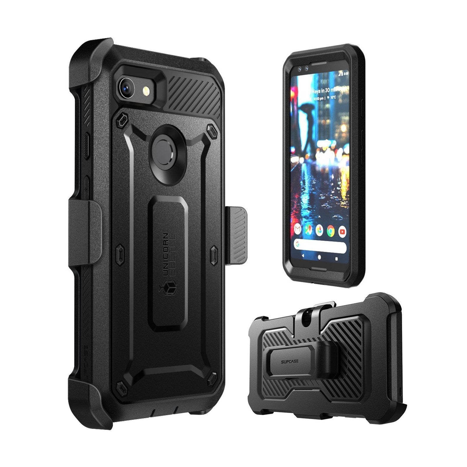 SUPCASE Google Pixel 3 Unicorn Beetle Pro Rugged Holster Case with Screen Protection-Black