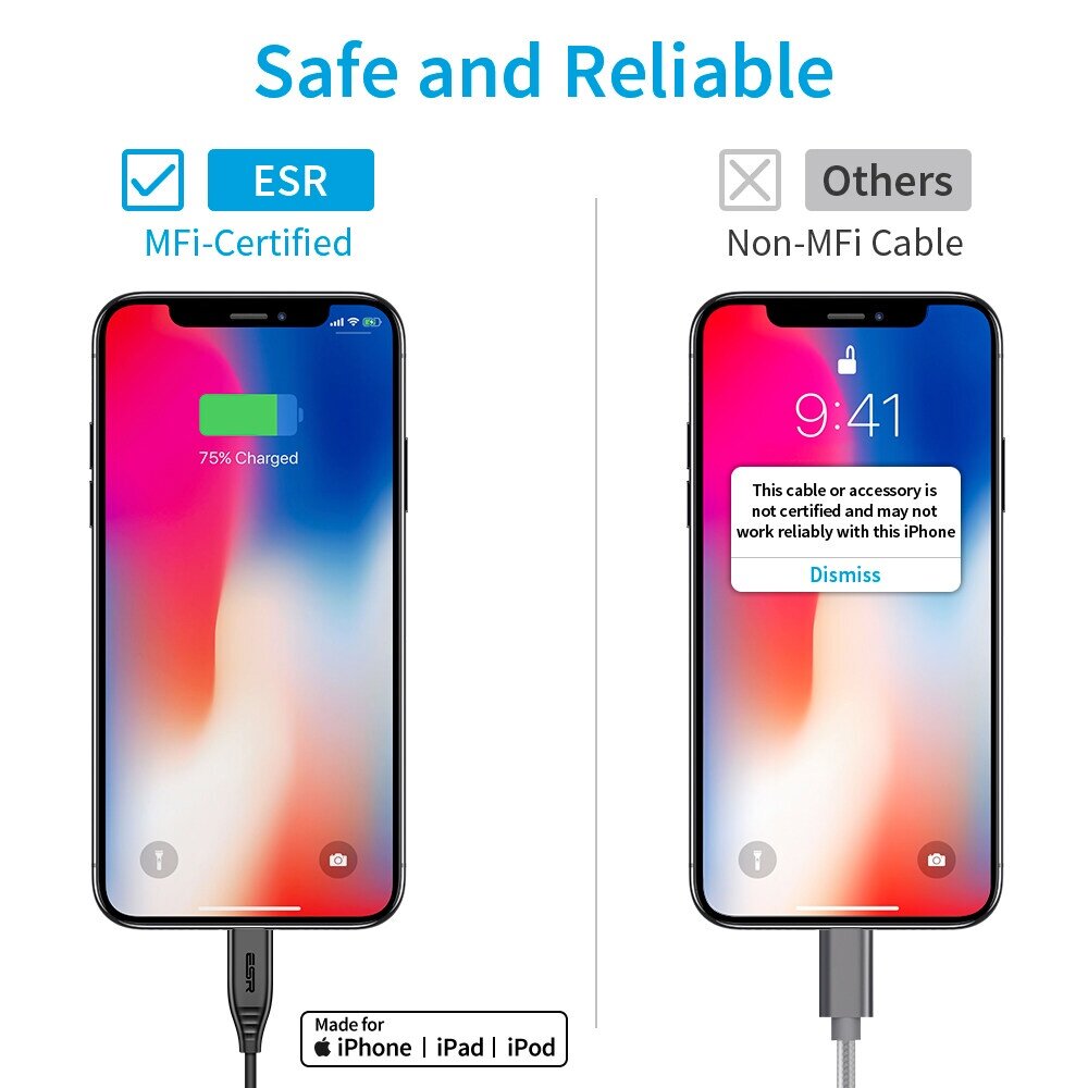 ESR USB C to Lightning Cable (1M) MFI Certified Compatible for Apple iPhone (PD 18W), iPad (PD 30W)and USB-C Devices