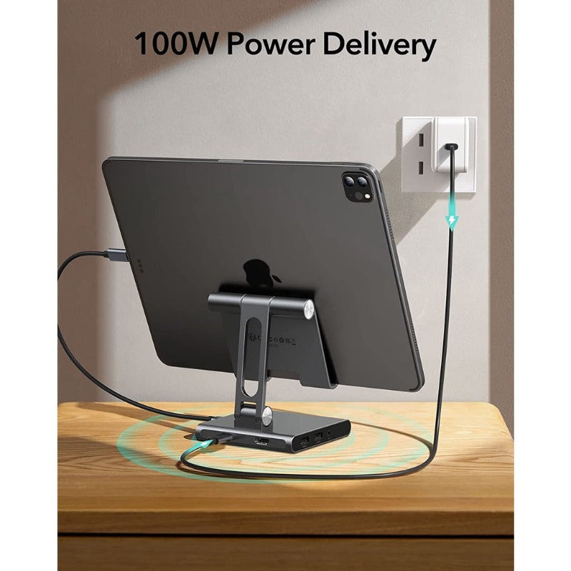 ESR 8-dalam-1 Portable Stand Hub, USB-C Hub, 4K@30Hz HDMI, 100W Power Delivery, 2 USB 3.0 Ports, 3.5 mm Jack, SD/microSD