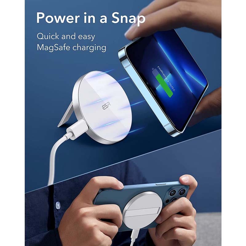 ESR HaloLock Kickstand Pengecas Wayarles, Pengecas Serasi MagSafe untuk iPhone 13 12 Pro Max Mini Sarung Sarung