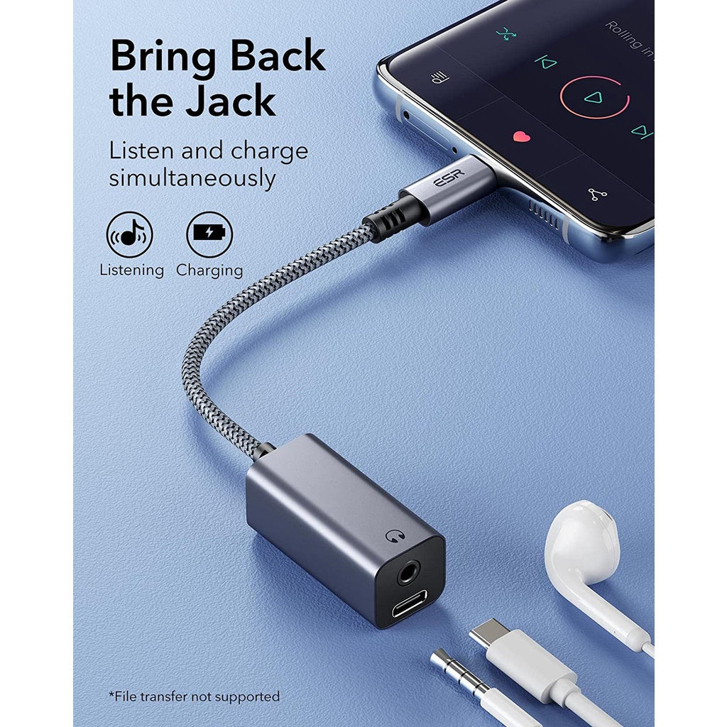 ESR USB C Headphone Adapter, 2-in-1 USB C to 3.5 mm Headphone Jack Adapter with PD Fast Charging, Portable Design