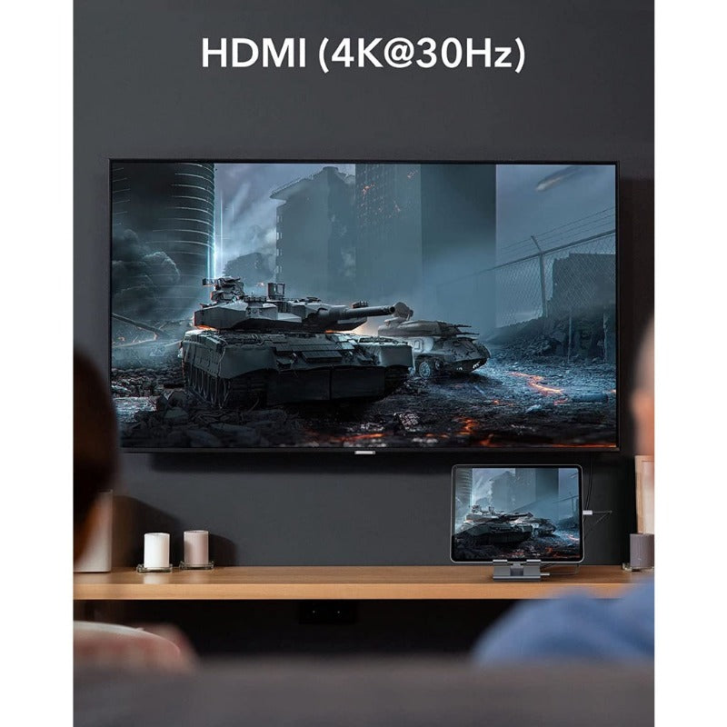ESR 8-dalam-1 Portable Stand Hub, USB-C Hub, 4K@30Hz HDMI, 100W Power Delivery, 2 USB 3.0 Ports, 3.5 mm Jack, SD/microSD