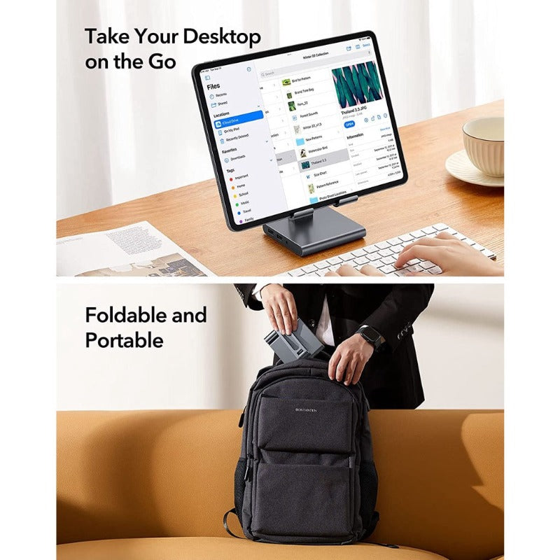 ESR 8-dalam-1 Portable Stand Hub, USB-C Hub, 4K@30Hz HDMI, 100W Power Delivery, 2 USB 3.0 Ports, 3.5 mm Jack, SD/microSD