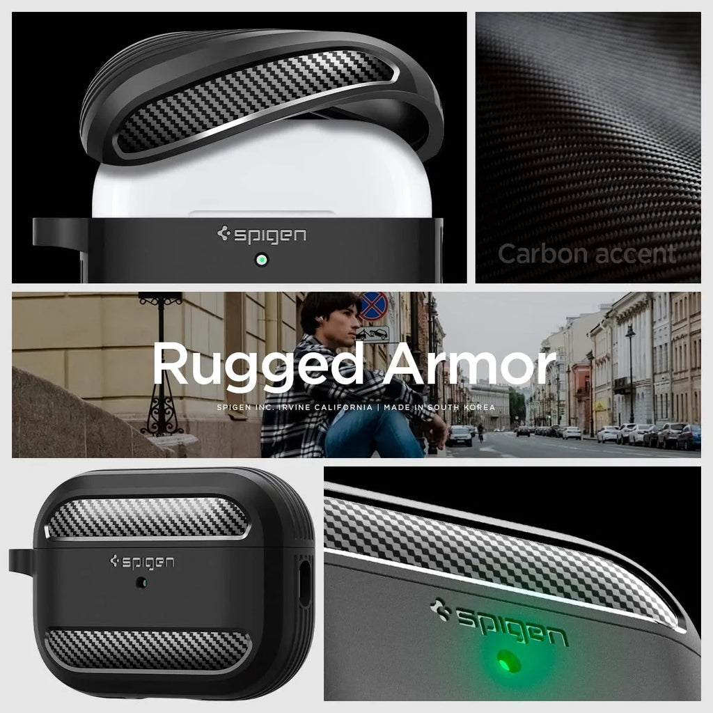 Spigen Rugged Armor Direka untuk Airpods Pro 2 Case (2022) Airpods Pro 2 Case Cover dengan Keychain - Matte Black