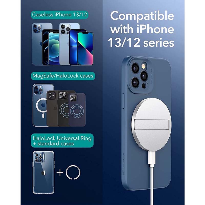 ESR HaloLock Kickstand Pengecas Wayarles, Pengecas Serasi MagSafe untuk iPhone 13 12 Pro Max Mini Sarung Sarung