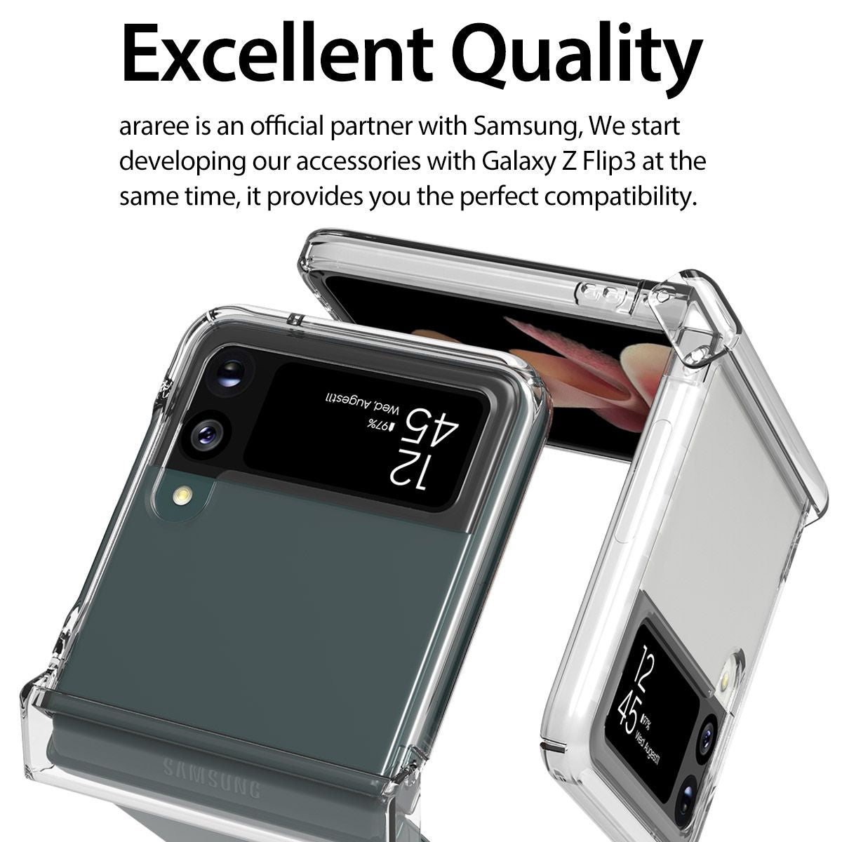 Araree NUKIN 360 Samsung Galaxy Z Flip 3 5G(2021) Crystal Clear Sarung Lutsinar Keras Polikarbonat Ringan - Jelas
