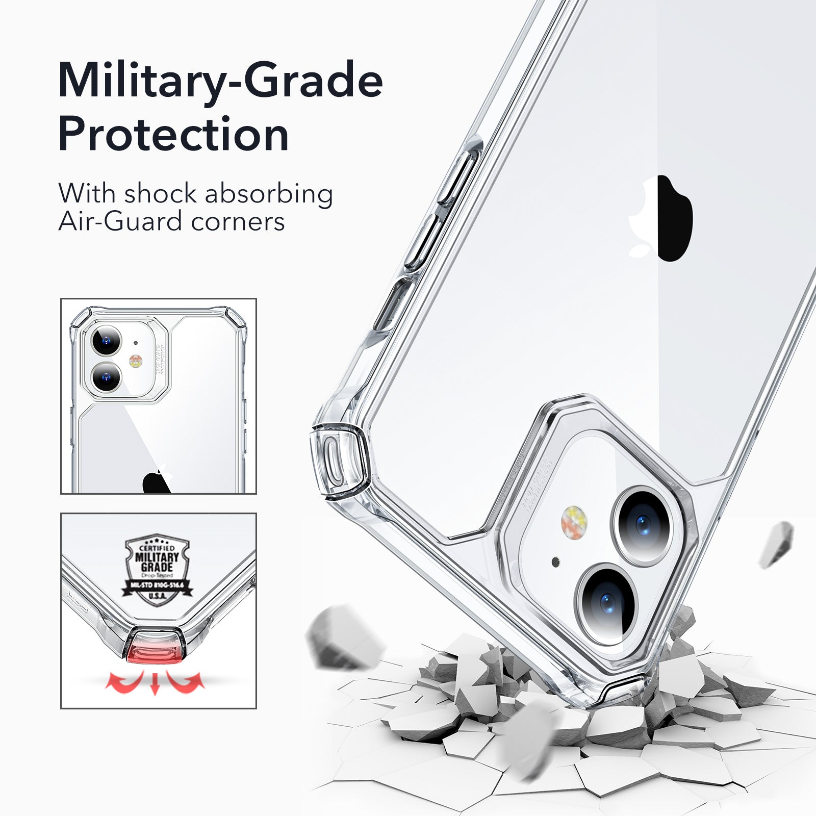 ESR Air Armor iPhone 13 & 12 / Pro Max Case Shock-Absorbing Scratch-Resistant Military Grade Protection Hard Polycarbonate + Flexible Polymer Frame