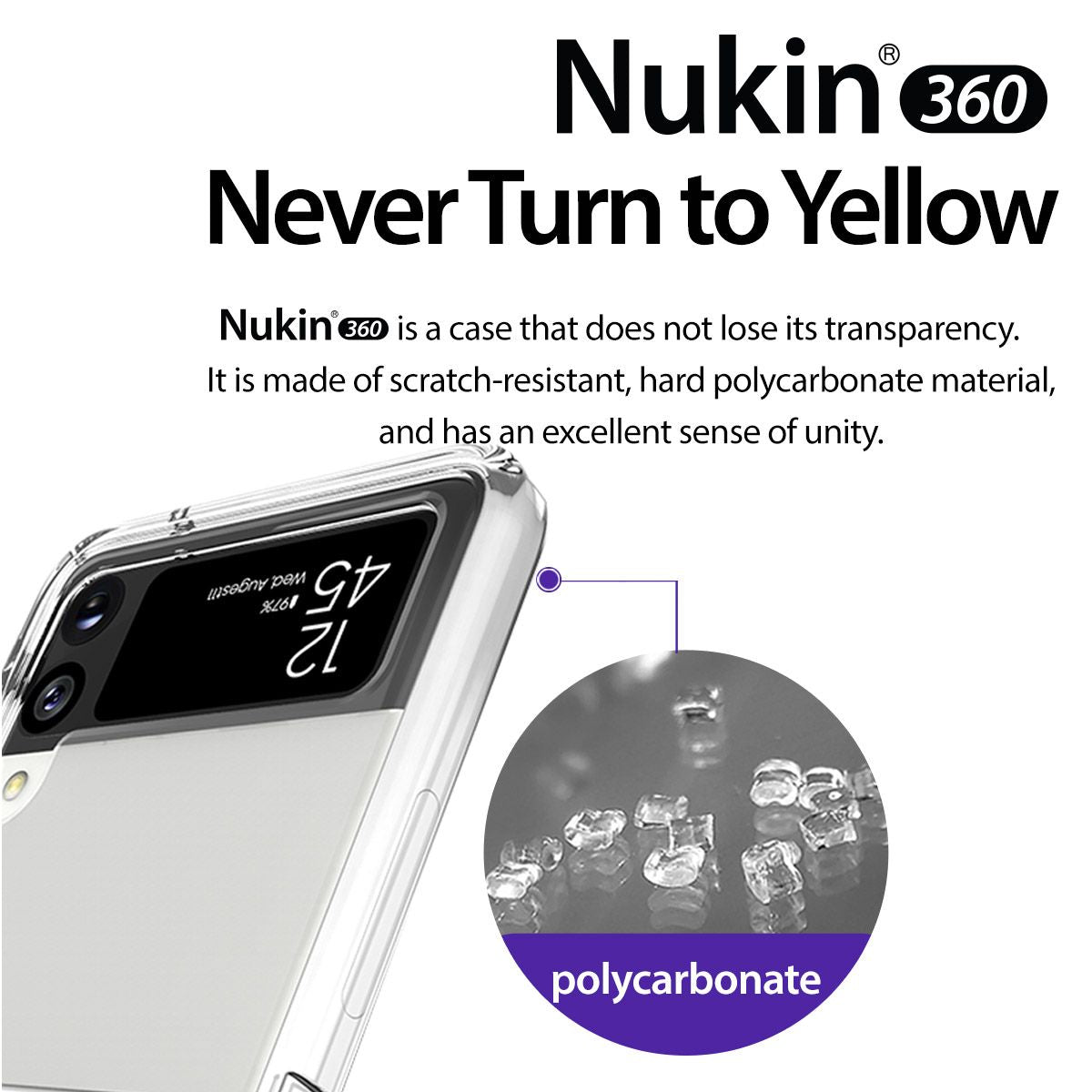 Araree NUKIN 360 Samsung Galaxy Z Flip 3 5G(2021) Crystal Clear Sarung Lutsinar Keras Polikarbonat Ringan - Jelas