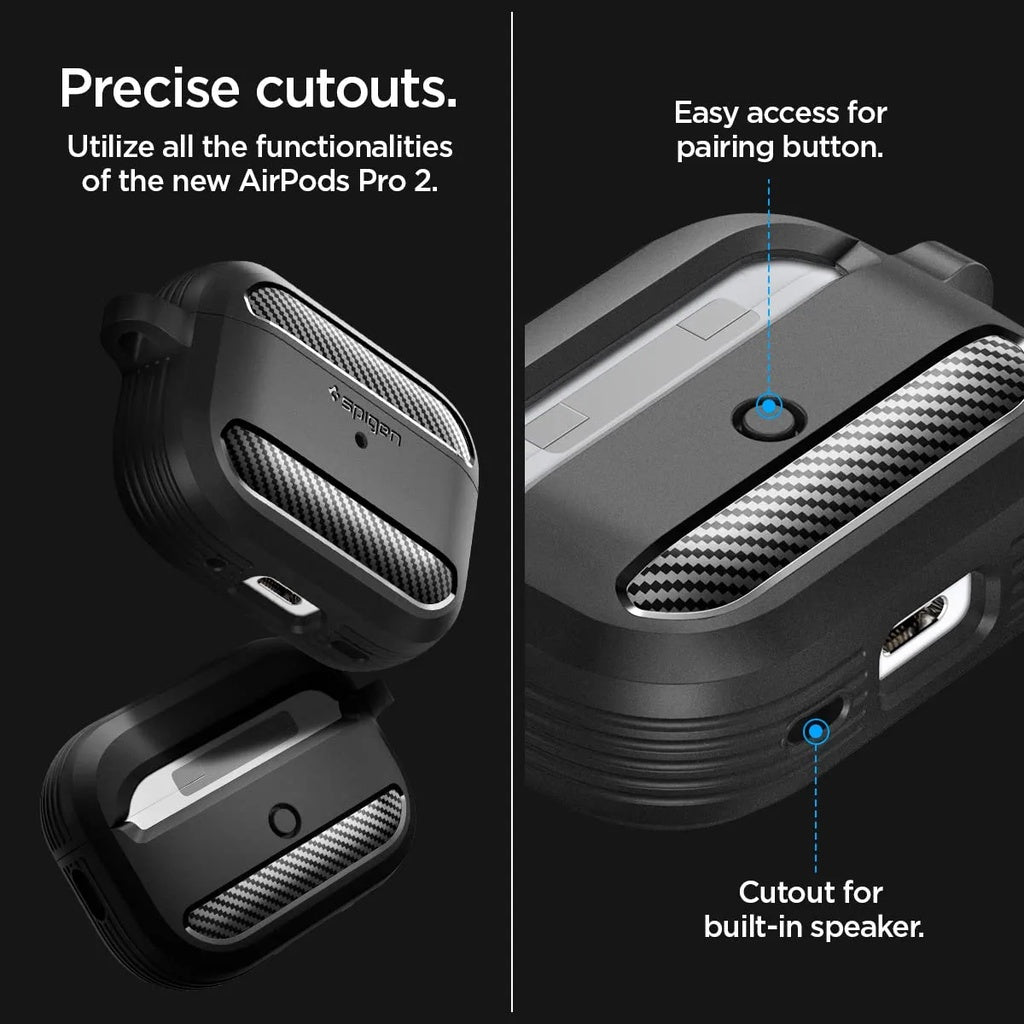 Spigen Rugged Armor Direka untuk Airpods Pro 2 Case (2022) Airpods Pro 2 Case Cover dengan Keychain - Matte Black