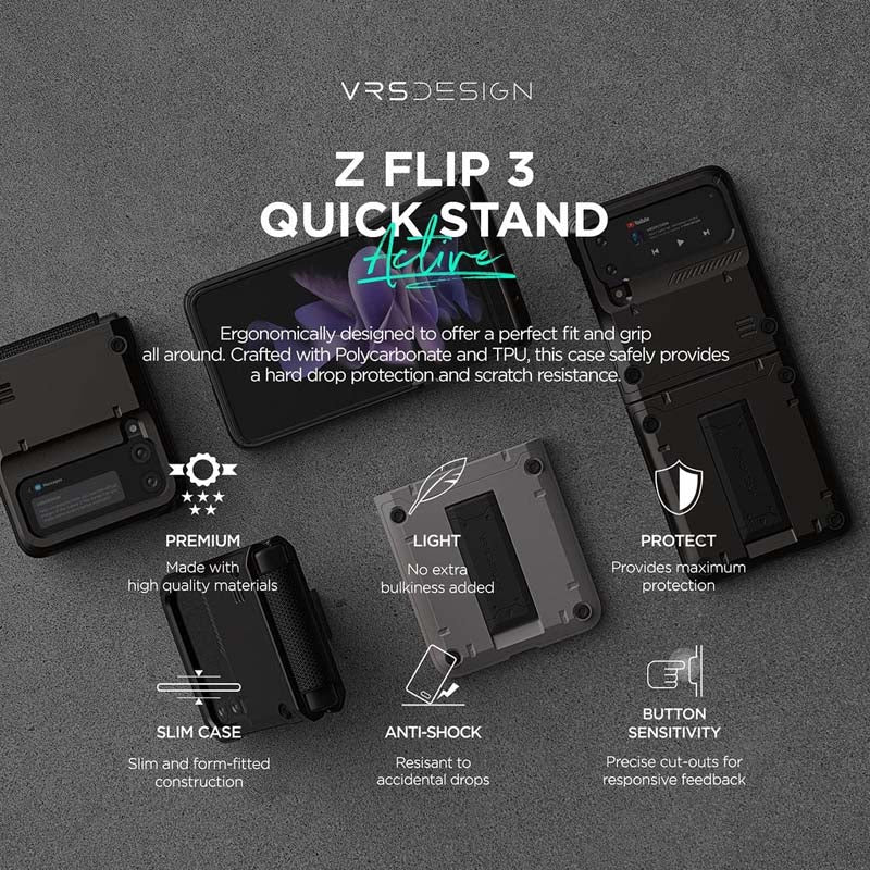 VRS Design QuickStand Active for Galaxy Z Flip 3, Sturdy Kickstand Case Compatible with Galaxy Z Flip 3 (2021)