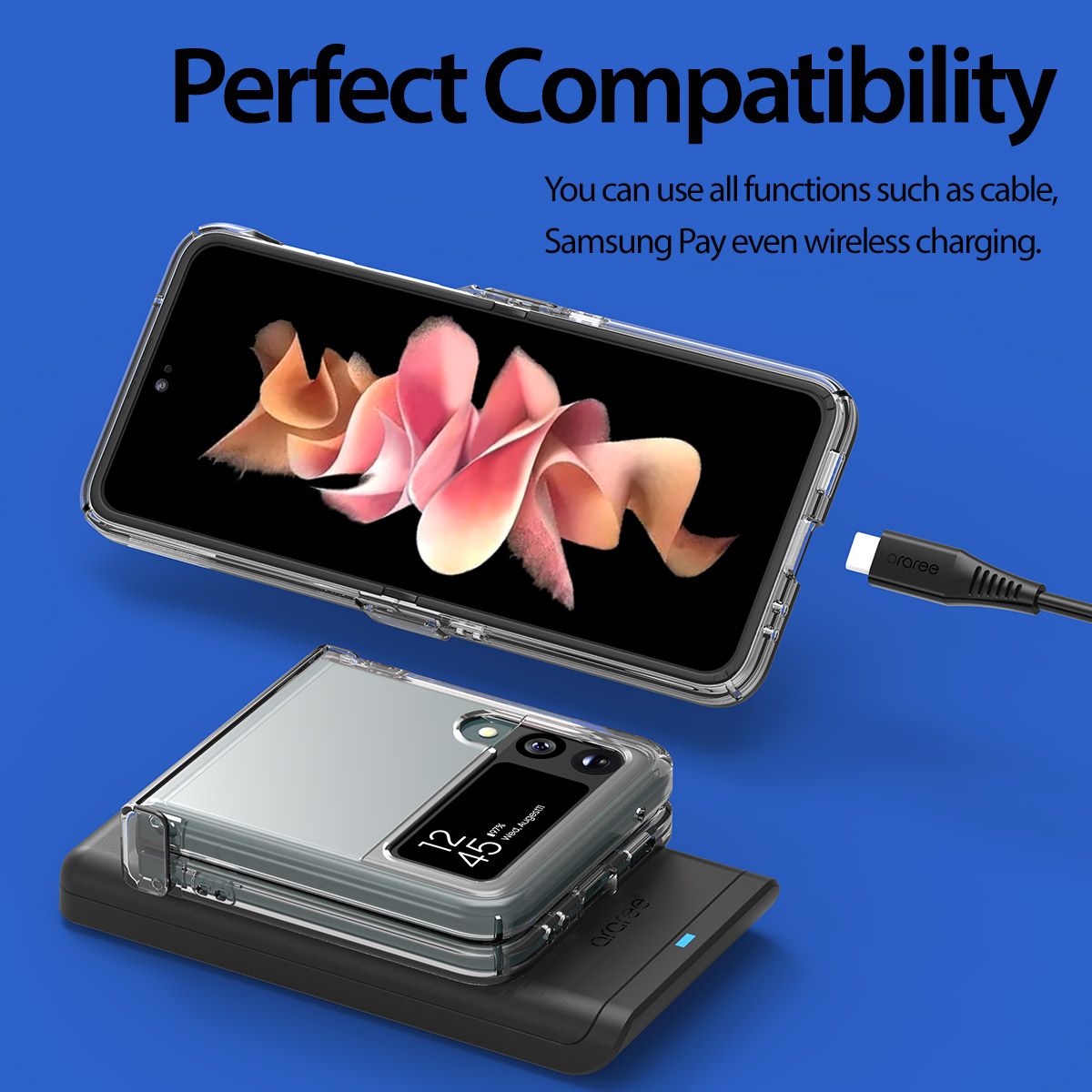 Araree NUKIN 360 Samsung Galaxy Z Flip 3 5G(2021) Crystal Clear Sarung Lutsinar Keras Polikarbonat Ringan - Jelas
