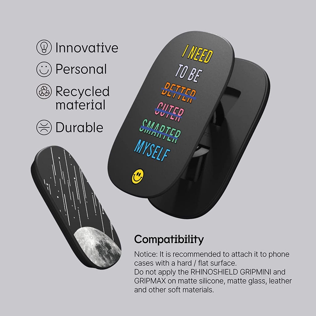 RhinoShield GRIPMAX / GRIPMINI (Pelekat) Cengkaman dan Pendirian untuk iPhone dan Sarung Aksesori Telefon Pintar Hitam