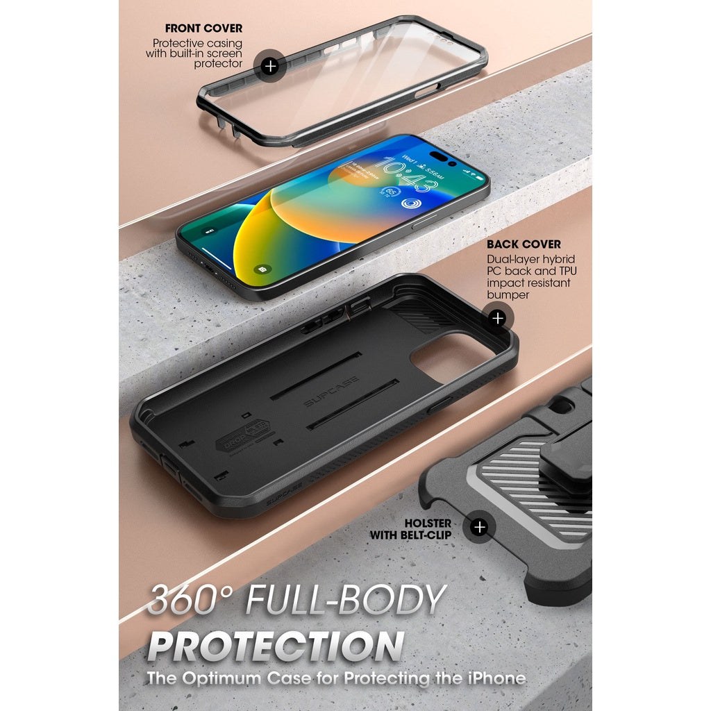 SUPCASE Unicorn Beetle Pro Case untuk iPhone 14/Pro/Plus/Pro Max Pelindung Skrin Terbina Dalam & Kickstand & Belt-Clip Lasak