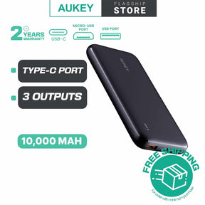 Aukey PB-N73 Ultra Thin Portable Charger 10000mAH 2-Port USB 12W Fast Charge Power Bank