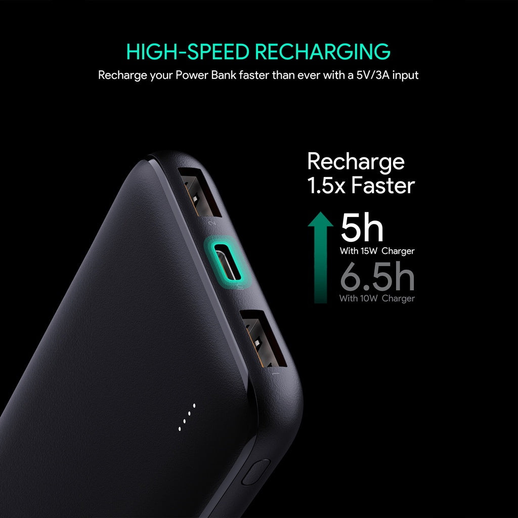 Aukey PB-N73 Ultra Thin Portable Charger 10000mAH 2-Port USB 12W Fast Charge Power Bank
