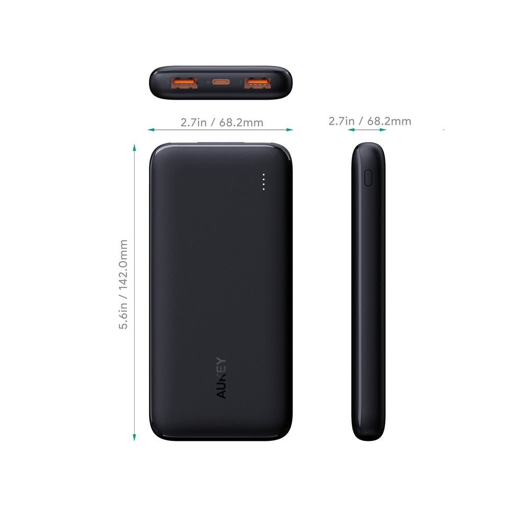 Aukey PB-N73 Ultra Thin Portable Charger 10000mAH 2-Port USB 12W Fast Charge Power Bank