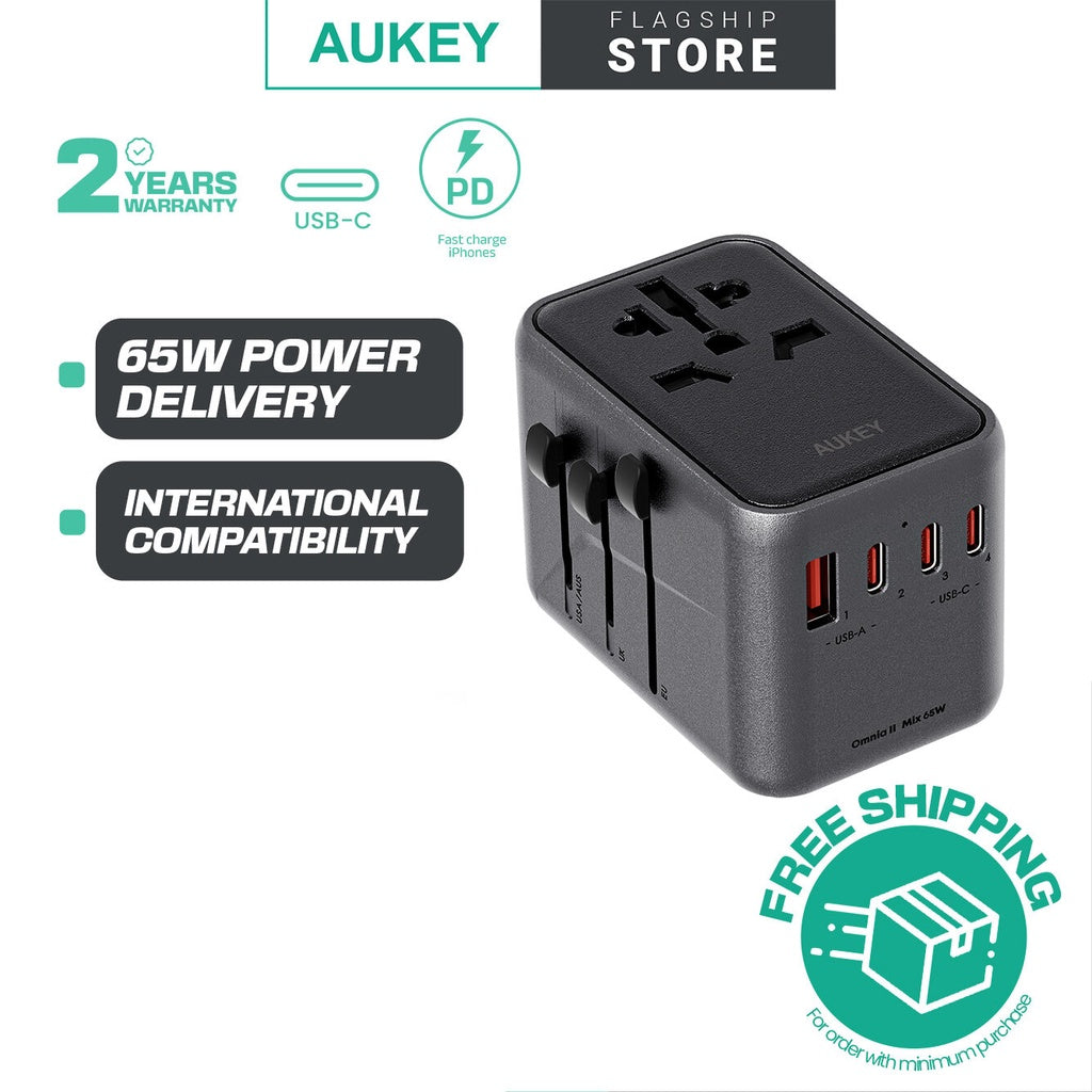 Aukey Travel Mate 35W 65W 100W Universal Adapter with USB Ports Travel Charger