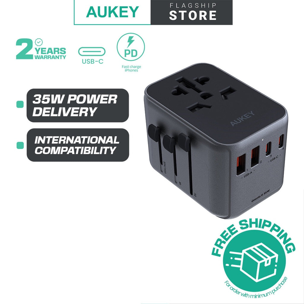 Aukey Travel Mate 35W 65W 100W Universal Adapter with USB Ports Travel Charger