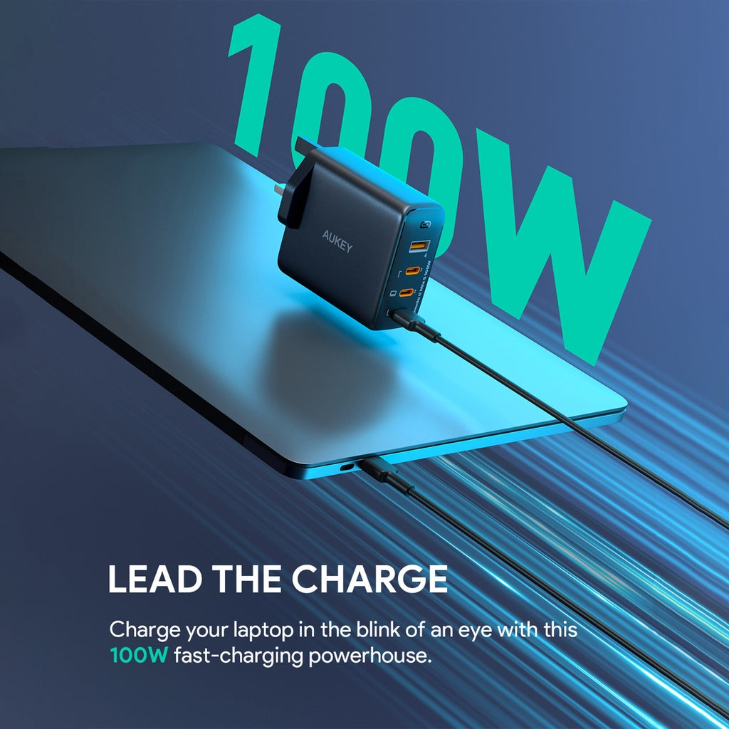 Aukey PA-B7S Omnia ll 100W 4-Port PD Charge GaN Fast Technology USB C Laptop Charger