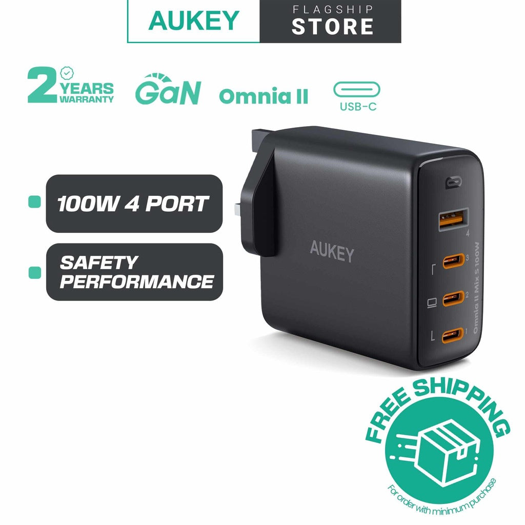 Aukey PA-B7S Omnia ll 100W 4-Port PD Charge GaN Fast Technology USB C Laptop Charger