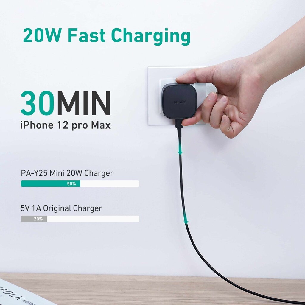 PA-Y25 20W PD Mini Charger with CB-AKC3 USB C to Lightning cable.