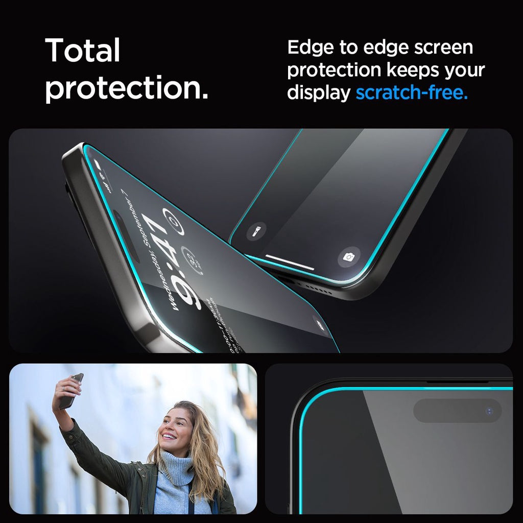 Spigen [2 Pack] Glas.tR EZ Fit Screen Protector iPhone 15 / Pro / Pro Max / Plus