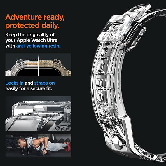 Spigen Rugged Armor Pro Designed for Apple Watch Ultra 2/Apple Watch Ultra Case with Band 49mm Crystal Clear