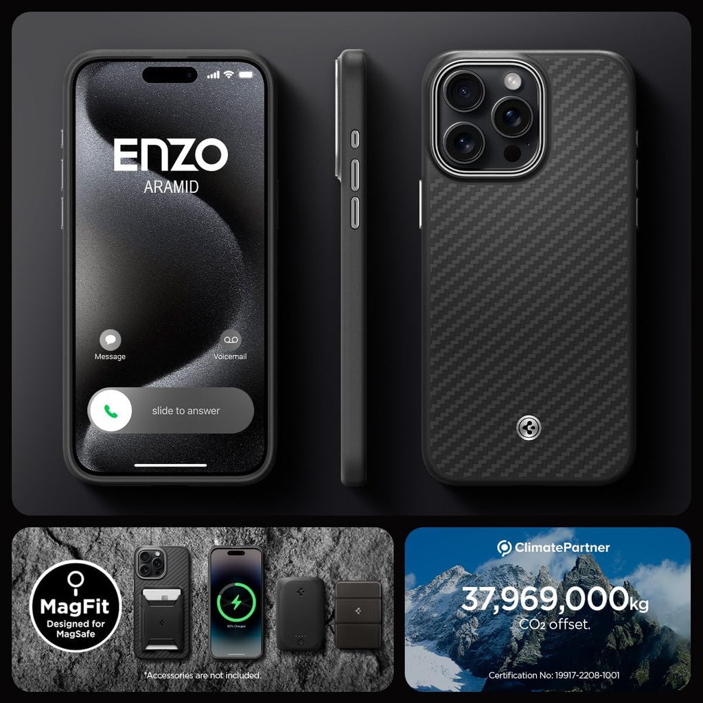 Spigen Magnetic Enzo Aramid Designed for iPhone 15 Pro Max Case, [Military-Grade Protection] Matte Black
