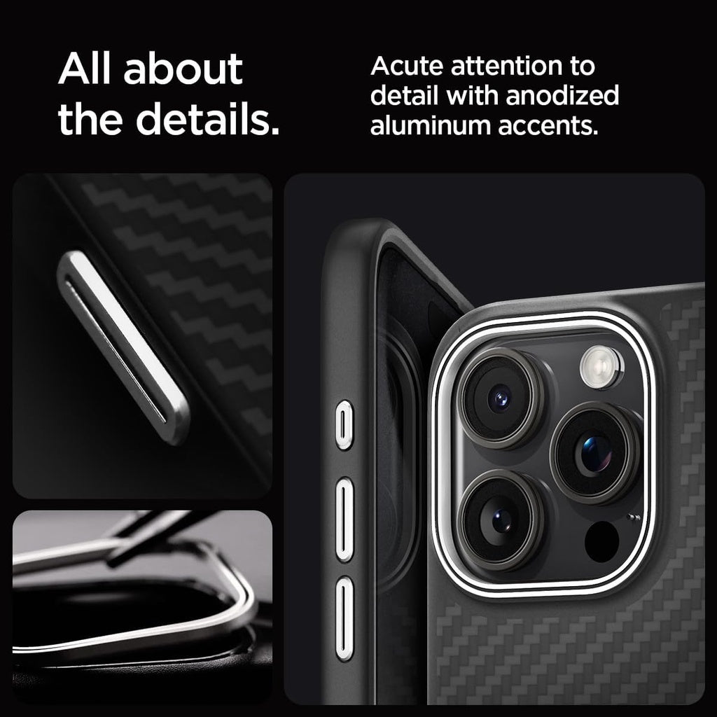 Spigen Magnetic Enzo Aramid Designed for iPhone 15 Pro Max Case, [Military-Grade Protection] Matte Black