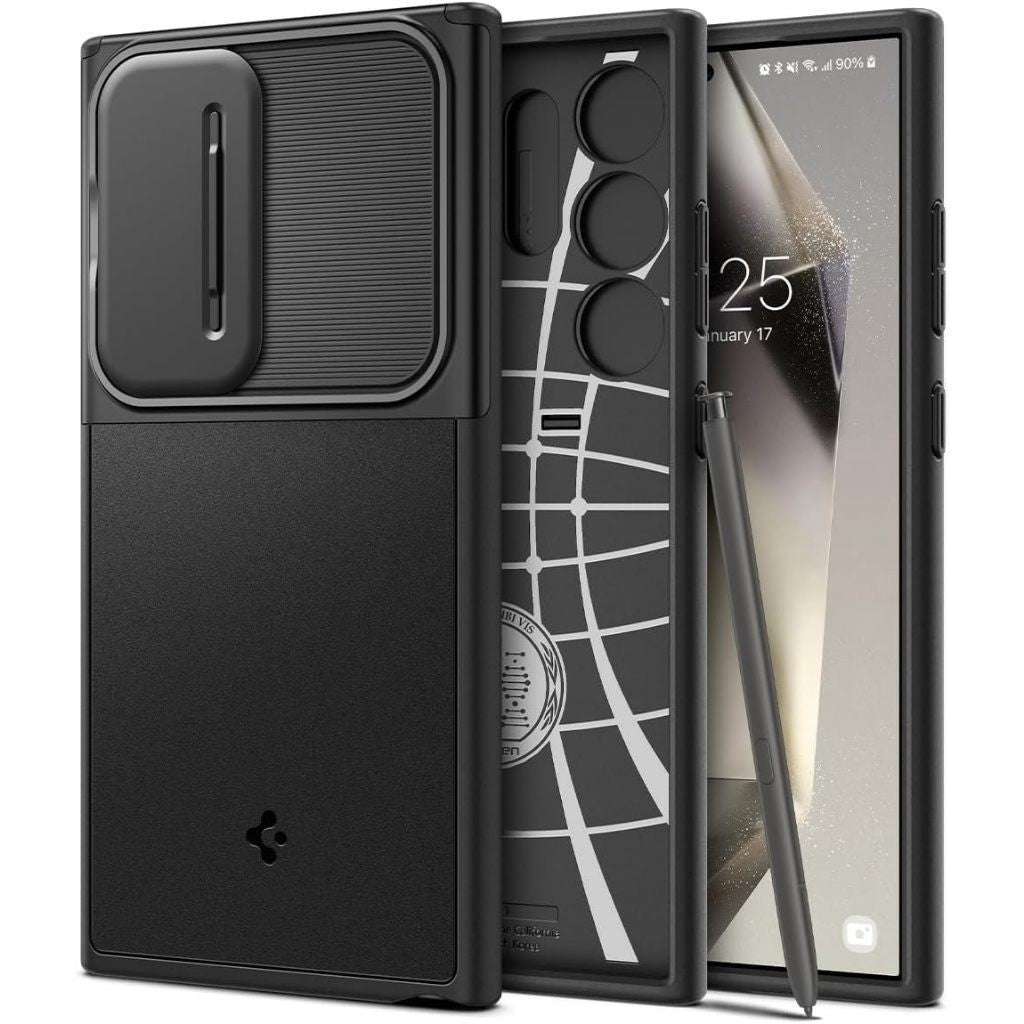 Spigen Galaxy S24 Ultra Case 6.8" Optik Armor with Camera Slide Cover Drop Protection Samsung Casing Cover