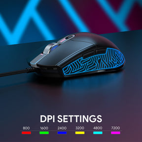 Aukey GM-F3 RGB Wired Gaming Mouse with 7200 DPI Optical Sensor, 6 Programmable Buttons, Lightweight Design, and Macros