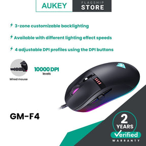 Aukey GM-F4 GM-F5 Knight RGB Gaming Mouse with 8 Programmable Buttons, Macros, Fire Button Gaming Mouse